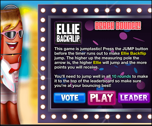 Frubes - Ad Campain. Hand-Eye coordination challenge. Tab on the Jump button when the arrow indicator is nearest to the top. Help Ellie jump her way to victory!  >> Work involved AS3 coding, game direction and creative input.